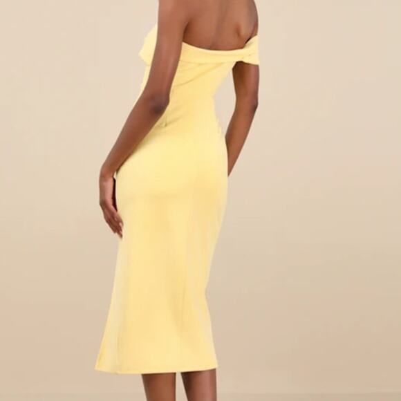 Lulus NWOT Twist and Make Up Light Yellow One-Shoulder Bodycon Midi Dress Small - Picture 6 of 9